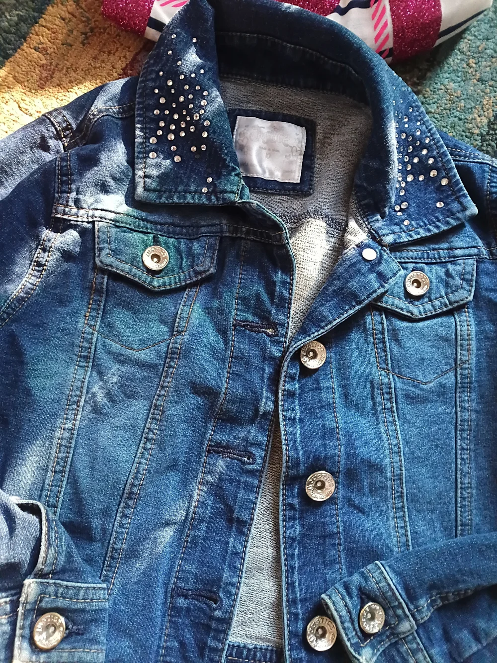 Justice Dark Blue Denim Jacket with Studded Collar
